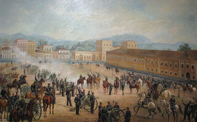 Proclamação da República, pintura de Benedito Calixto de 1893, representando o episódio de 1889.